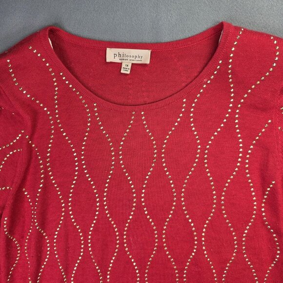 Philosophy Sweater Womens 1X Red Studded Pullover Cashmere Blend Boho Office Top - Picture 3 of 12